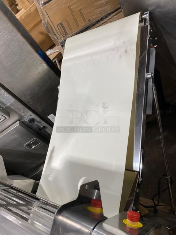 Prepline FSS120 commercial dough sheeter, stainless steel, foldable conveyor, electric, new condition, model FSS-120 SN E21520179.
