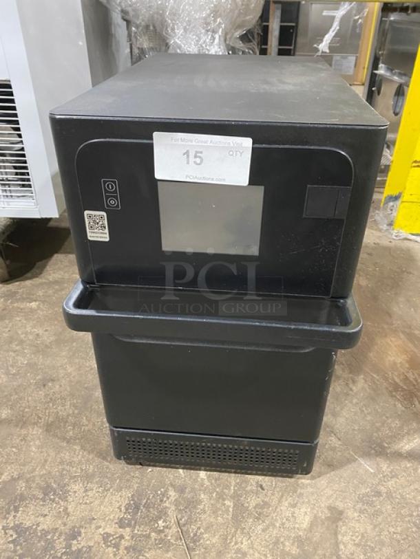 MerryChef Eikon E2S black electric rapid cook oven, 2022 model, countertop, 208/240V, excellent condition, auction tag visible.