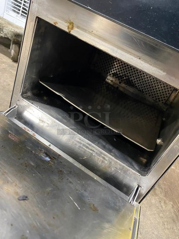 MerryChef Eikon E2S commercial black countertop oven, electric, 2022 model, open door view, used condition.