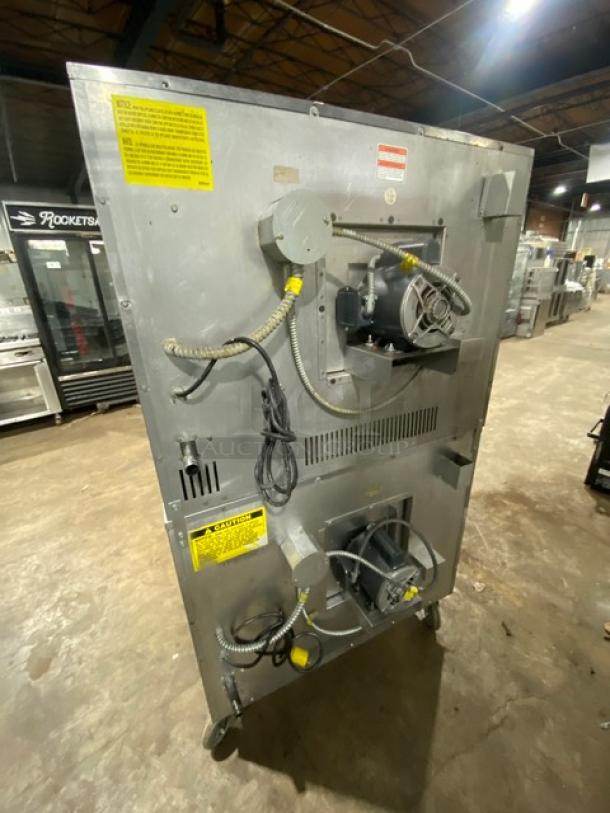 Vulcan Commercial Stainless Steel Gas Double Convection Oven, Model VC4GD-11D150K, with wired rack, on casters, SN: 481868356.