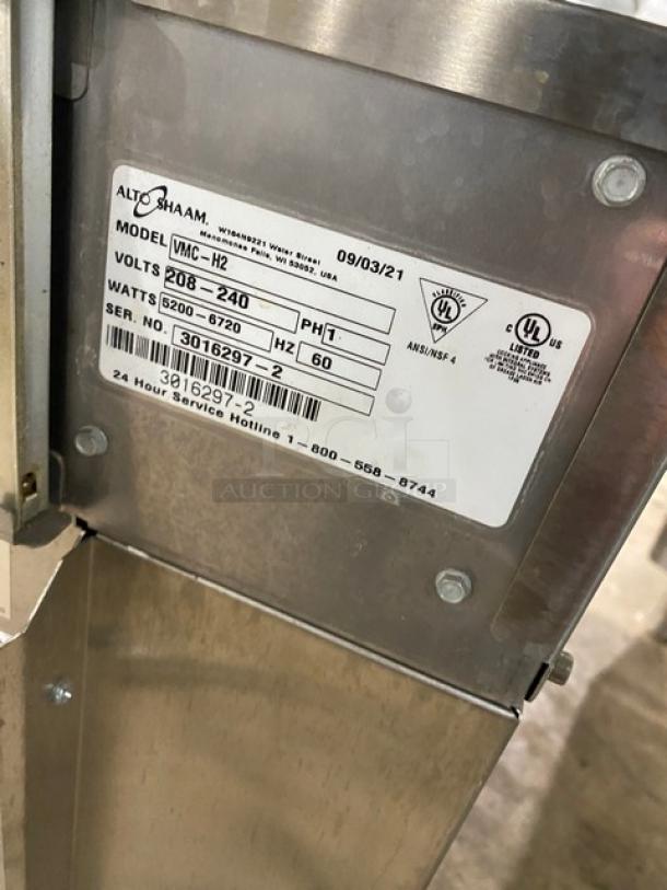 Alto-Shaam VMC-H2 multi-cook oven, 2021 model, stainless steel, dual chamber, touch controls, serial 3016297-2, 208-240V.