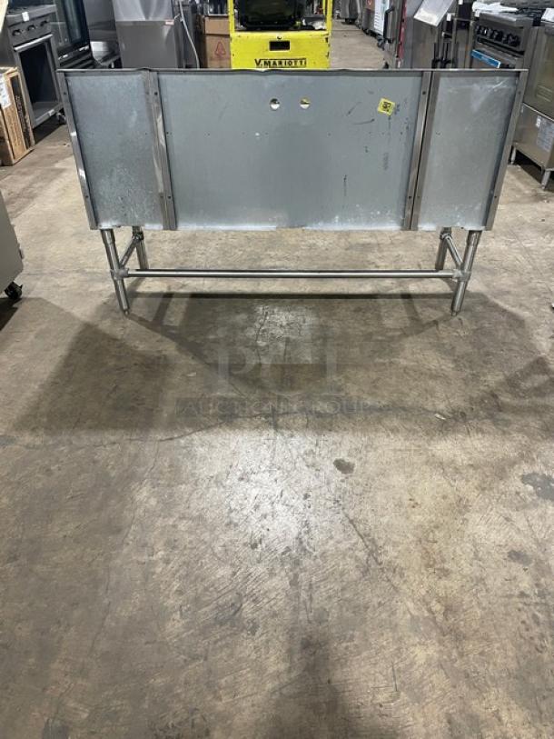 Eagle Group Spec-Bar 2000 Series 60" stainless steel underbar sink with 3 compartments, side drain boards, and backsplash.