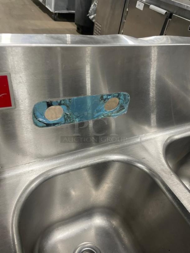 Eagle Group Spec-Bar 2000 stainless steel underbar sink, 60", 3 compartments, left and right drain boards, with backsplash. Model B53LR19.