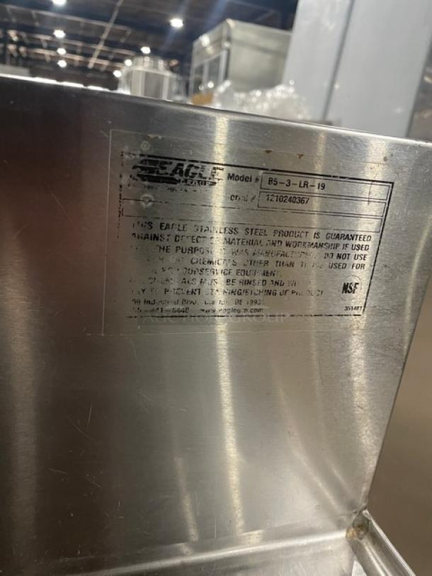 Eagle Group Spec-Bar 2000 Series stainless steel underbar sink. Model B5-3-LR-19. Includes serial number 1210240367.