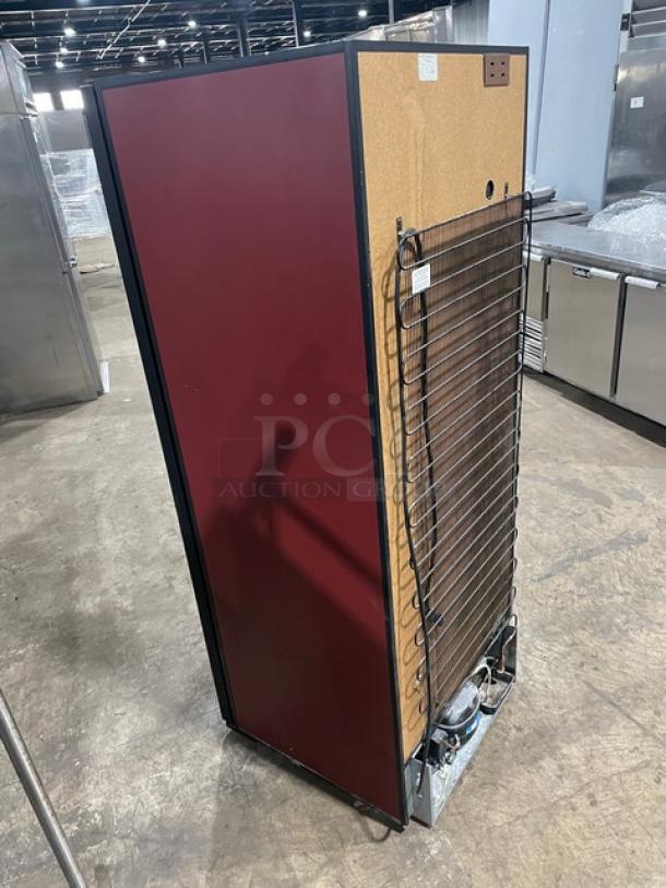 EuroCave V264W red wine cooler, solid single door, full-height, wooden retractable shelves, SN: 71434, 115V, used condition.