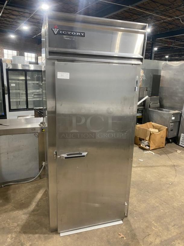 Victory Commercial Stainless Steel Pass-Thru Refrigerator, Model RIS1DS7PT, Solid Door, 115V, Used Condition.