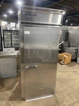 Victory Commercial Stainless Steel Pass-Thru Refrigerator, Model RIS1DS7PT, Solid Door, 115V, Used Condition.