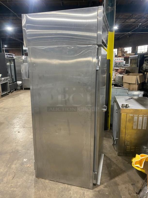 Victory Commercial Stainless Steel Roll-In Pass-Thru Refrigerator, Model RIS-1D-S7-PT, solid door, 115V, used condition.