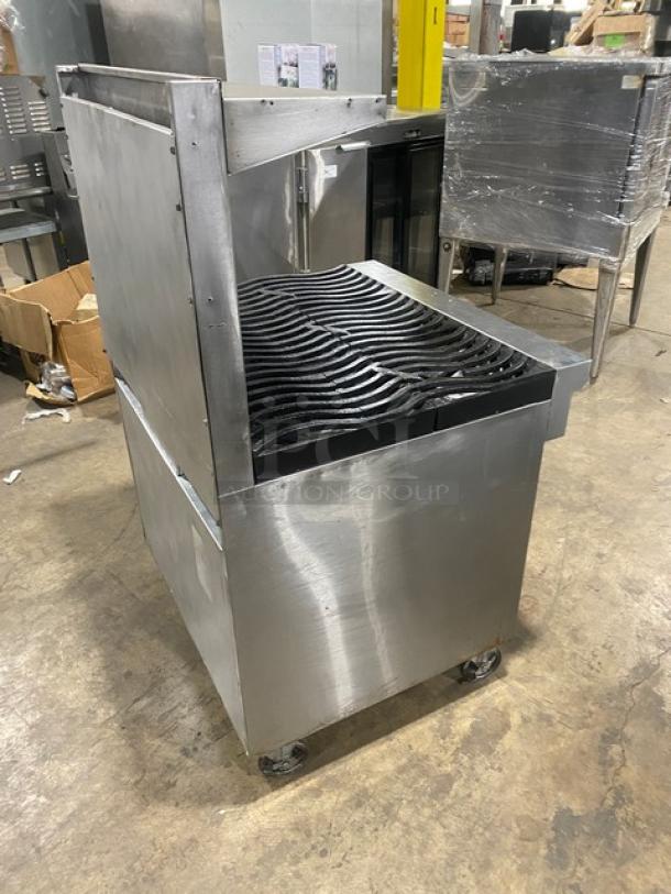 Southbend S36D commercial stainless steel 6-burner range/oven with non-clog wavy grates, backsplash, and salamander shelf.