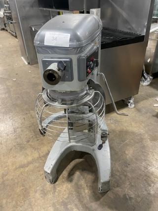 Hobart Legacy HL300 30 Qt. Planetary Mixer, heavy-duty, electric, with stainless steel bowl guard, on legs, used condition.