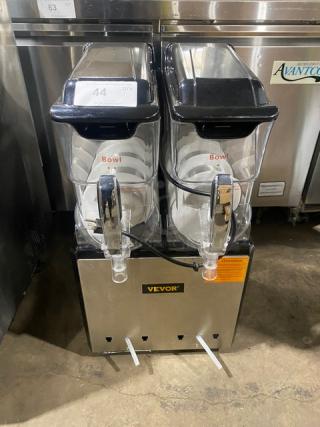 Vevor XRJ10LX2 Commercial Electric Twin Slush/Margarita Machine with clear polycarbonate hoppers, black/stainless steel finish.