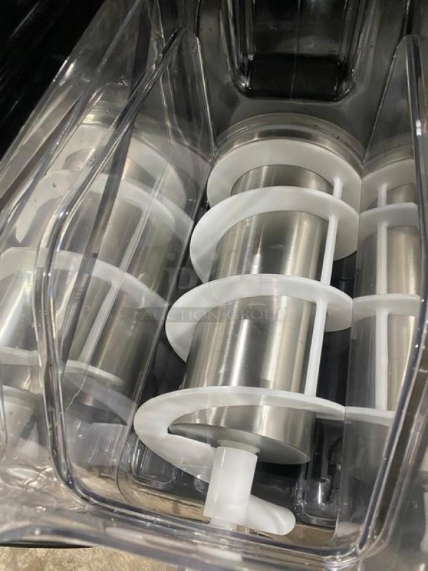 Vevor XRJ10LX2 twin slush machine with clear polycarbonate hoppers, stainless steel components, and electric power.