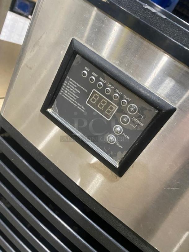 Coldline ICE180 commercial stainless steel ice making machine, electric, air-cooled, digital controls, 115V, on legs.