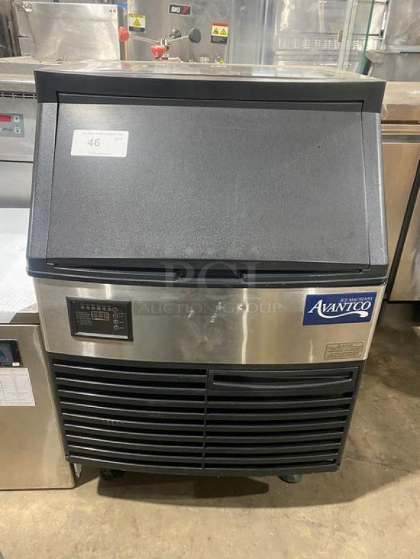 Avantco 194UC160FA stainless steel undercounter ice maker, electric-powered, air-cooled, model 2020, on legs.