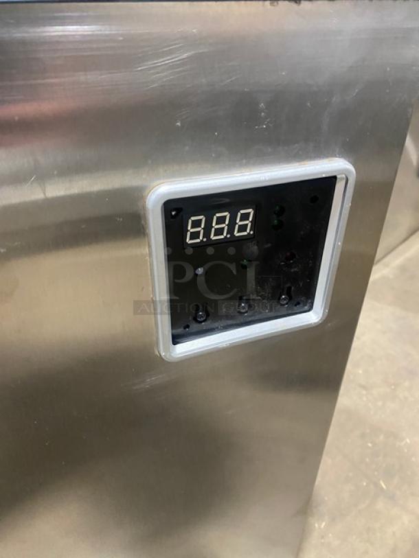 Blue-Air BLMI-500A stainless steel ice maker, control panel view, 115-120V, 1 phase.