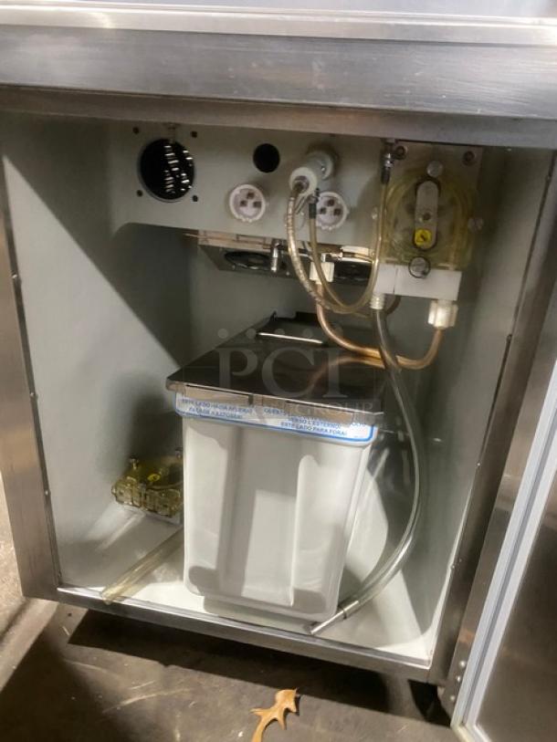 Taylor 8756P-27 stainless steel soft serve machine, 3 dispensers, drip tray, Horizon Pump System, 208-230V on casters.