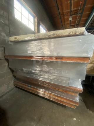 Commercial heavy-duty 5'x9' walk-in cooler box, stacked panels, includes Copeland condensing unit, used condition.