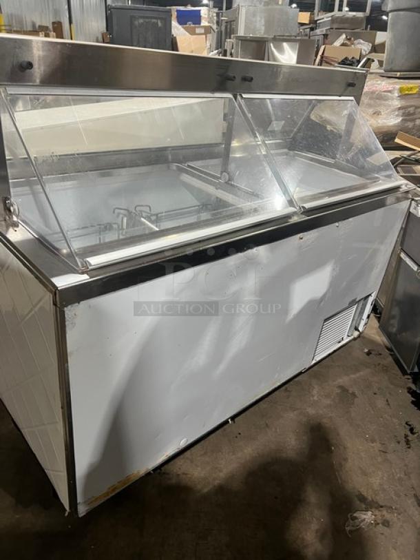 Beverage-Air BRT-68P commercial white 68" ice cream dipping cabinet with sneeze guard, double lift-open doors, 115V.