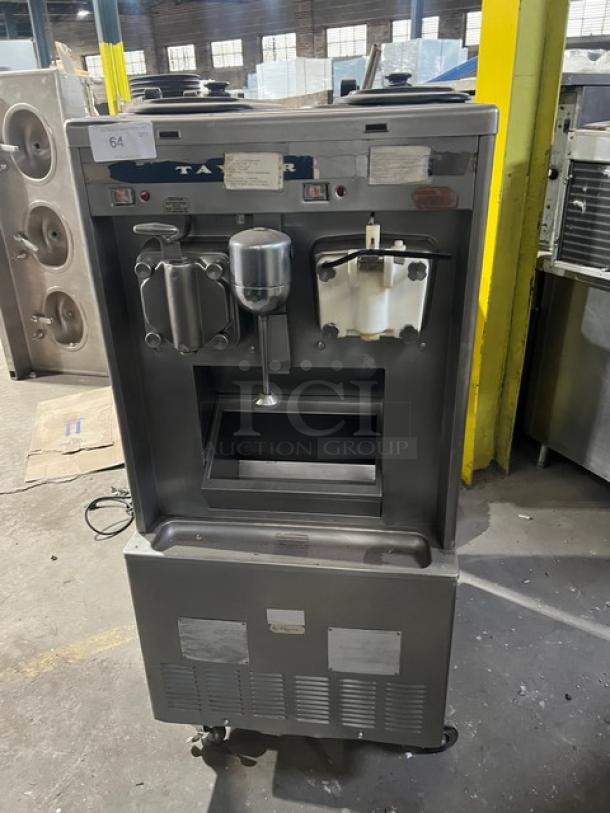 Taylor 632-33 commercial dual shake and soft serve machine, stainless steel, spinner head mixer, on casters, 208/230V 3 phase.