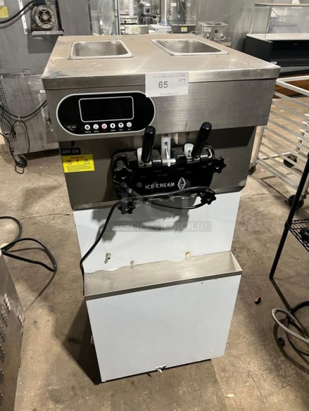 2024 commercial stainless steel twin/twist soft serve machine, Model XY-25L, 110V, on casters, working condition.