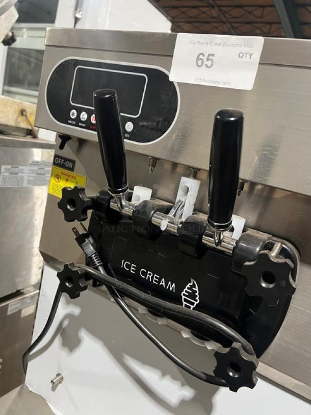 2024 XY-25L stainless steel soft serve machine on casters, dual-spout, electric, working condition, model XY25L, 110V.