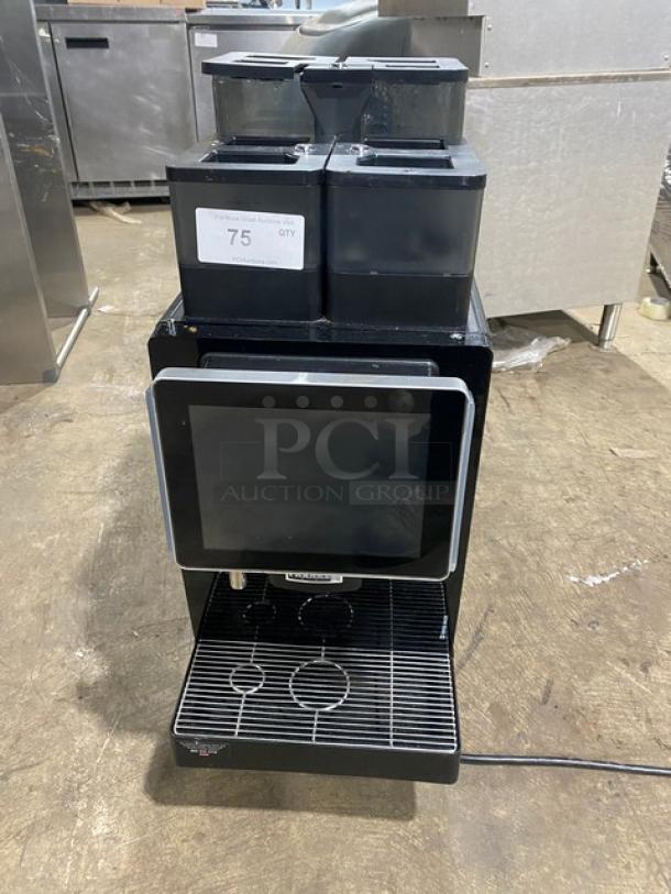 Franke FCS4050 black electric countertop coffee machine with touch screen, drip tray, on legs. Model SN: 3400000072792. 200-220V.