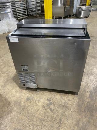 Perlick FR36 commercial stainless steel glass froster, 36", sliding lid, on casters, serial SN: 71549, 115V 1 phase.