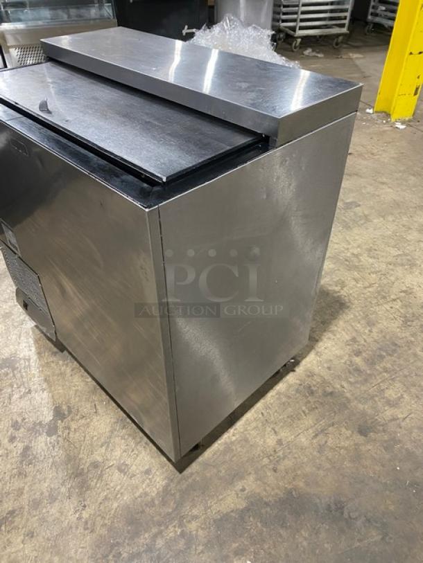 Perlick FR36 stainless steel glass froster/plate chiller, 36", commercial use, sliding lid, on casters, model SN: 71549.