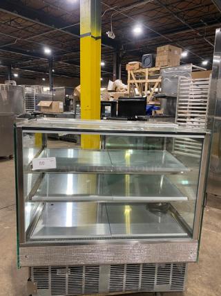 Kinco stainless steel bakery display case, model CNZ-90CM. Features straight glass, multi-tier design, and rear sliding doors.