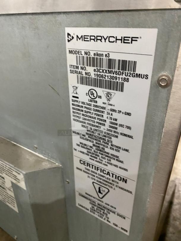 MerryChef Eikon E3 commercial rapid cook oven, stainless steel, 2019 model, EasyTouch touchscreen, SN: 1906213091188.