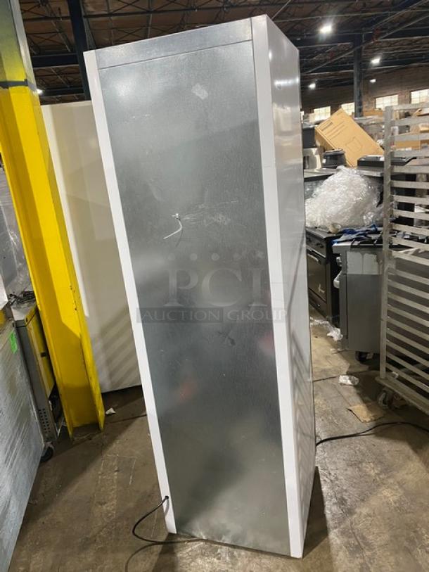Habco SE18 commercial refrigerator, single glass swing door, poly coated wired rack, 115V, used condition.