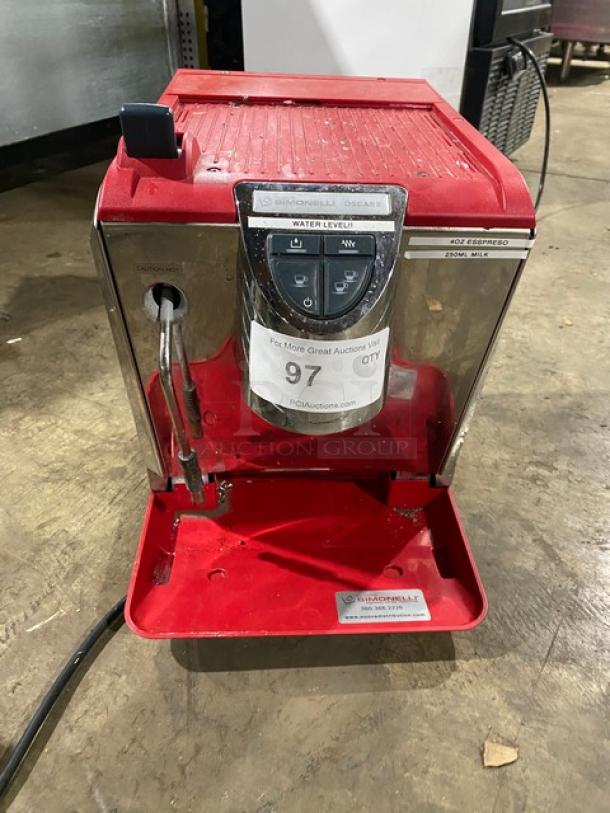 Nuova Simonelli Oscar II red stainless steel espresso machine, 2022 model, steam wand, SN: 660248, 110-120V, used condition.
