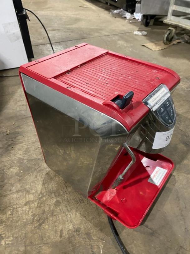 Nuova Simonelli Oscar II red stainless steel espresso machine, late model, steam wand, automatic, 110-120V, SN: 660248.