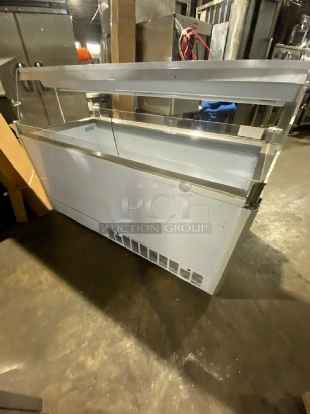 Vendo NIC183S02 ice cream freezer, 72", white, open-air, sneeze guard, LED lighting, 220V, commercial condition, Model NIC183S02.