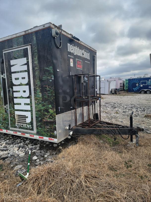 Diamond Cargo 24' mobile kitchen trailer, 2021 model. Features forest wrap, 14,000 lbs GVWR. "No Smoking" signage visible.