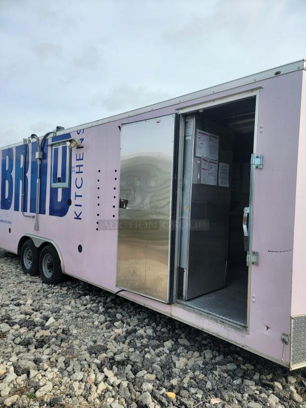 Haulmark 24' mobile kitchen trailer with BRND Kitchens branding, featuring premium refrigeration, fire suppression, and climate control.