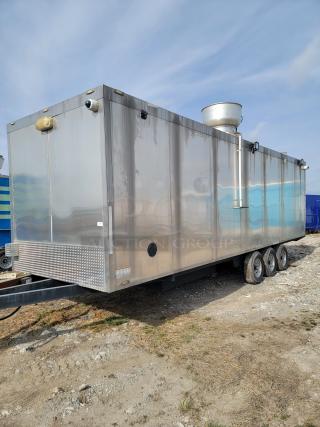2021 Texino FD-306 triple-axle mobile kitchen, stainless steel, needs cleaning, includes premium kitchen equipment.