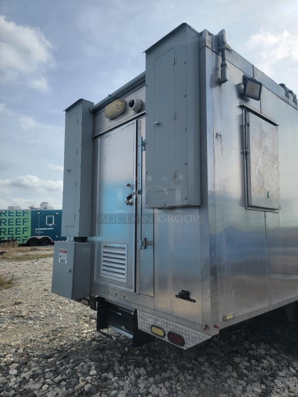 2021 Texino FD-306 mobile kitchen, triple-axle, stainless steel, needs TLC. Features Blodgett oven, Winston retherm, True fridge.
