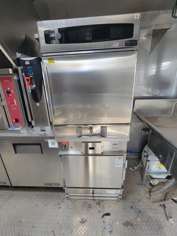 2021 Texino FD-306 mobile kitchen interior showing Winston CVap retherm and True refrigeration equipment, needing cleaning.
