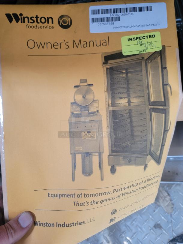 Winston Foodservice owner's manual cover with inspection sticker dated 8/10/21. Features Winston CVap equipment image.