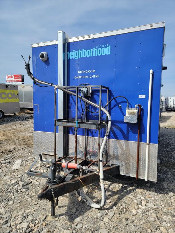 2020 Diamond Cargo 24' Mobile Kitchen, blue exterior with branding. Equipped with Arctic Air refrigerator, Wells griddle, True prep station.