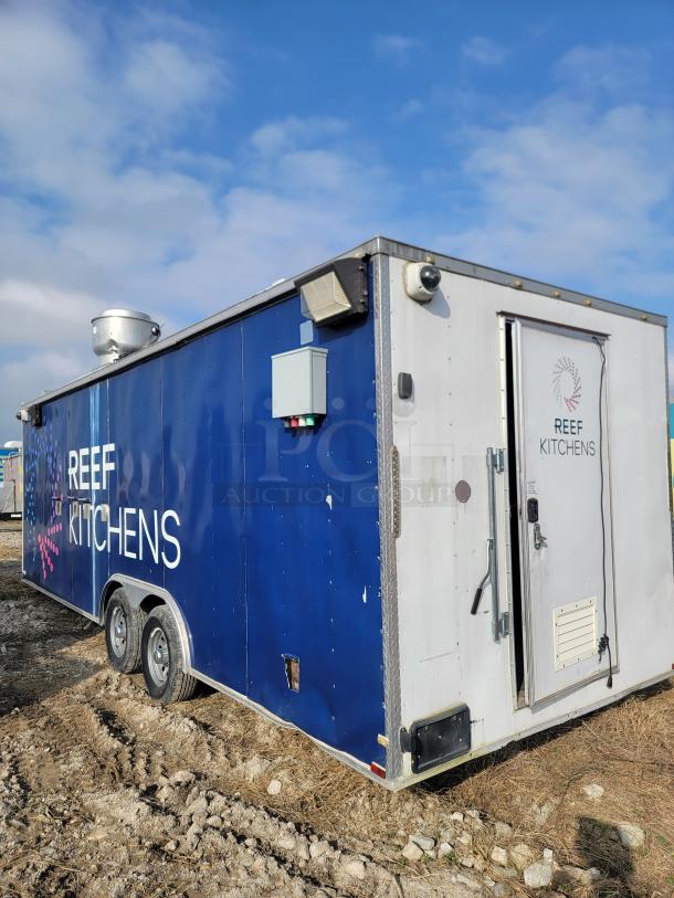 2019 Quality Cargo 24' mobile ghost kitchen with "Reef Kitchens" logo, needs interior cleaning and exterior TLC.