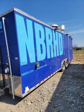 2021 Diamond Cargo 24' mobile kitchen trailer, blue exterior with large "NBRHD" text, equipped with professional cooking line.