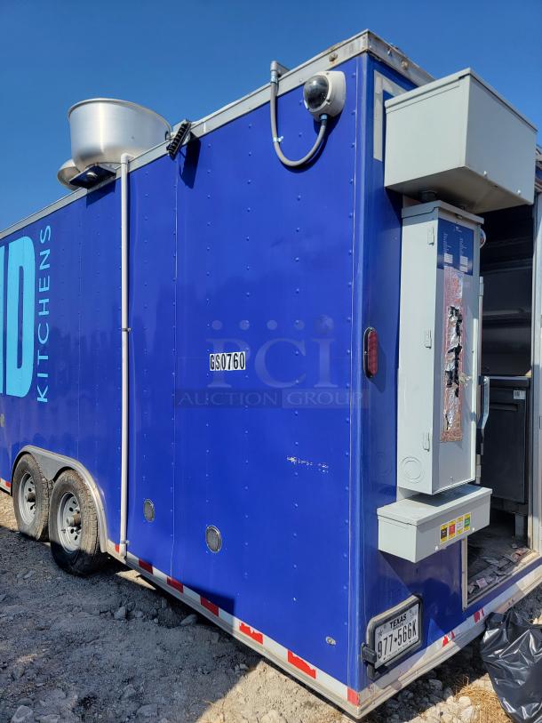 2021 Diamond Cargo 24' mobile kitchen trailer; blue exterior, Avigilon camera, vent, good condition. License: Texas 977-566K.