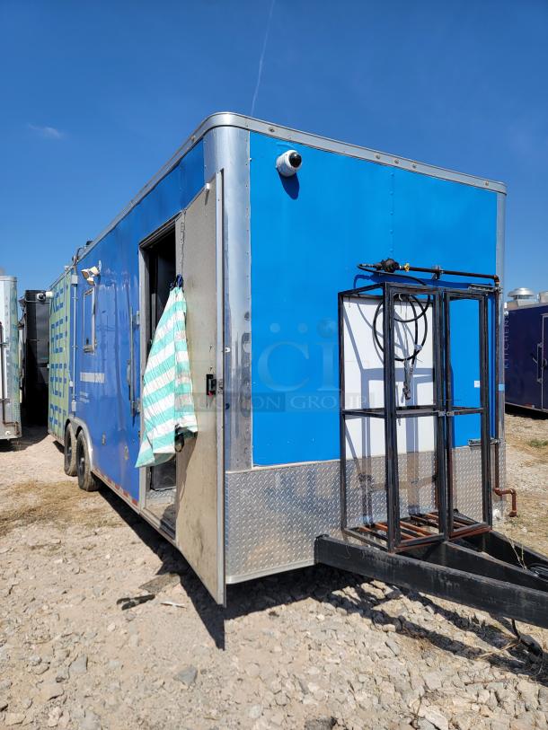 2021 Diamond Cargo 8.5 x 24 TA mobile kitchen, blue exterior, dual-axle, equipped with Mirage Ventus X Mini Split, CaptiveAire ventilation.