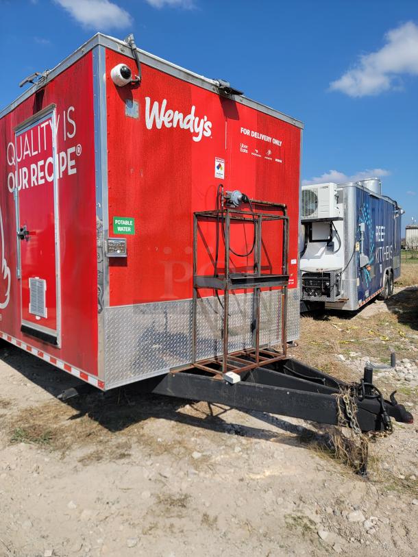 2021 Rock Solid Cargo 28' mobile kitchen, red exterior, Wendy's branding, equipped for high-volume catering.