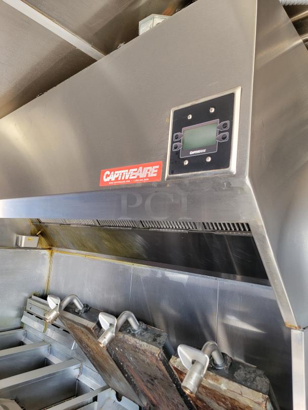 Stainless steel CaptiveAire rooftop ventilation hood with digital control panel in 2021 Rock Solid Cargo mobile kitchen.