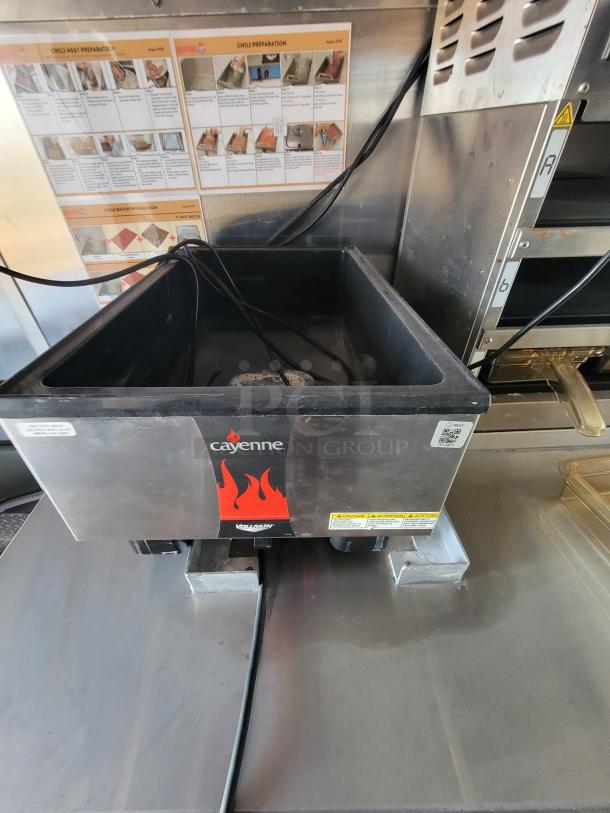 Vollrath Cayenne countertop warmer, stainless steel, featuring chili preparation guides, used condition.
