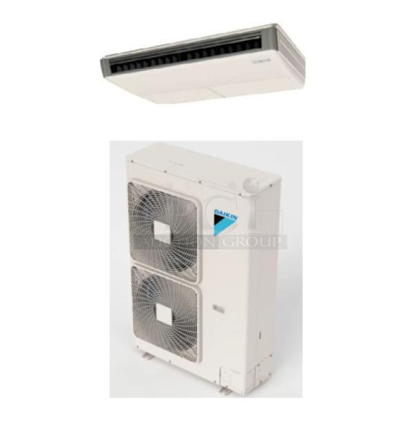 Brand new Daikin SkyAir ceiling-suspended ductless unit, model FHQ30PVJU, with 2.5 ton outdoor heat pump RZQ30TAVJUA.