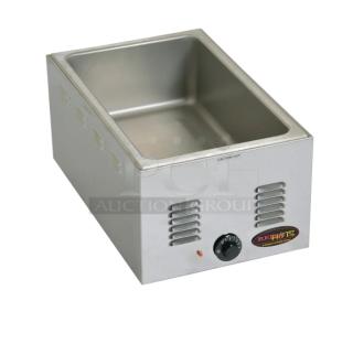 Brand new Eagle Group stainless steel electric food warmer, Model 1220CWD, 120V, single well, countertop design.